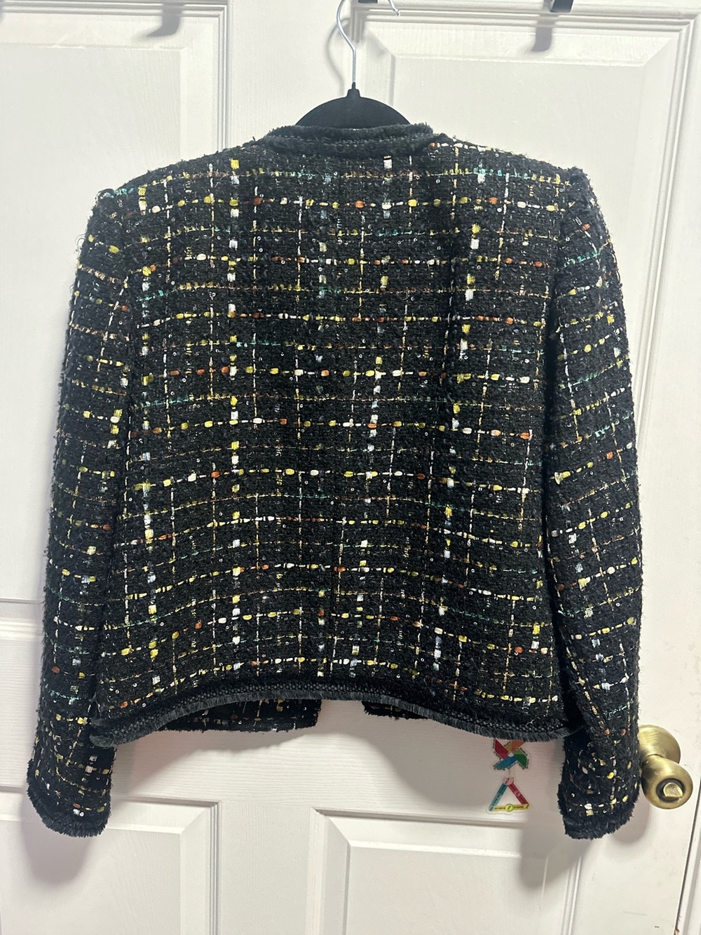 Tahari Black Tweed Crop Jacket with Multicolor Thread  & Sequins/Small - Picture 3 of 7